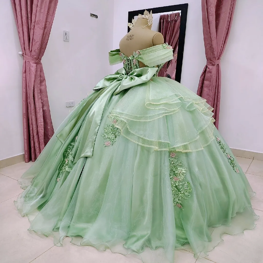 Gorgeous Green Quinceanera Dresses With 3D Flowers Princess 2 In 1 Sweet 16 Gown Vestidos De 15 Xv Anos Removable Skirt Special Occasion Birthday Part
