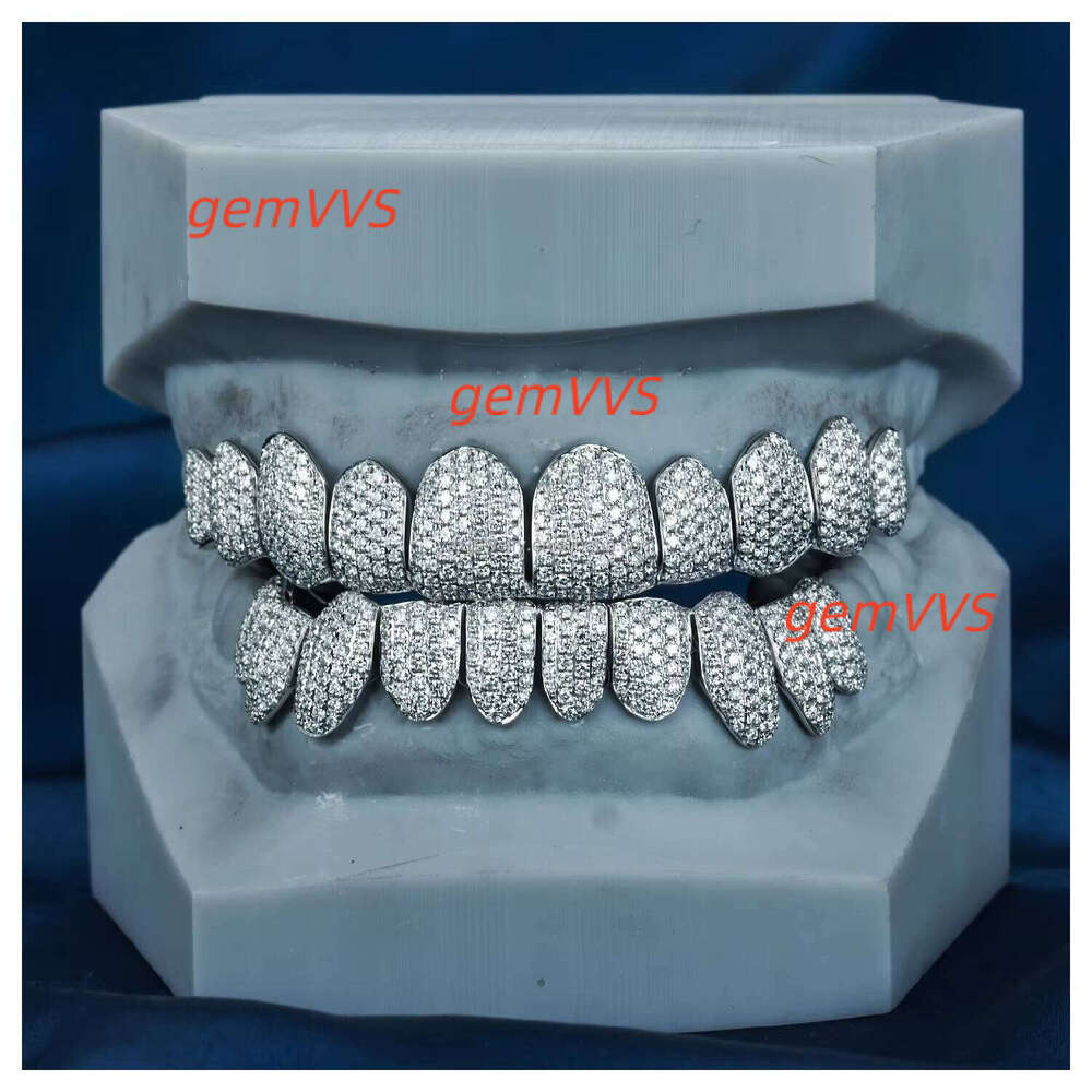 High Quality S925 Silver 10K 14K 18K Solid Gold Hip Hop Lab Diamond Flawless Moissanite Perm Cut Certified Grillz Teeth