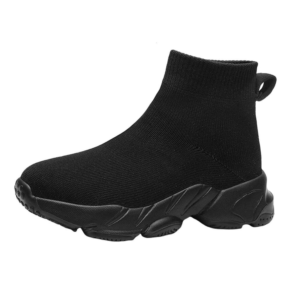 Kids High-Top Sneakers with Elastic Sock Collar Slip-On Platform Casual Thick Sole Breathable Sports Shoes for Boys Girls H260207