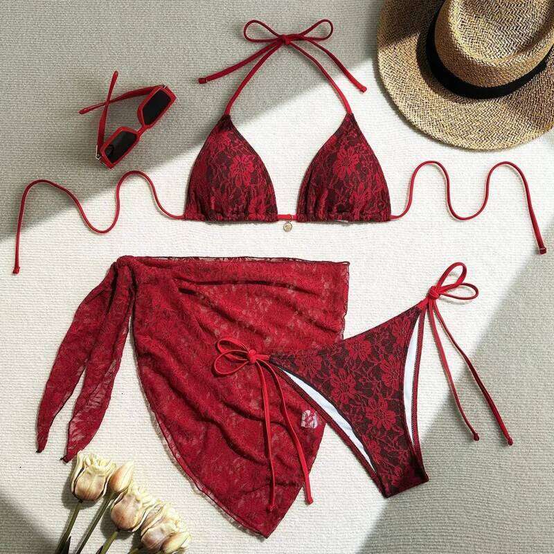 Lace Sexy Bikinis Female Swimsuits Women Three-Piece Swimwear Beach Swimming Wear Bathing Suits Brazilian Bikini Set Pool Bather C260207
