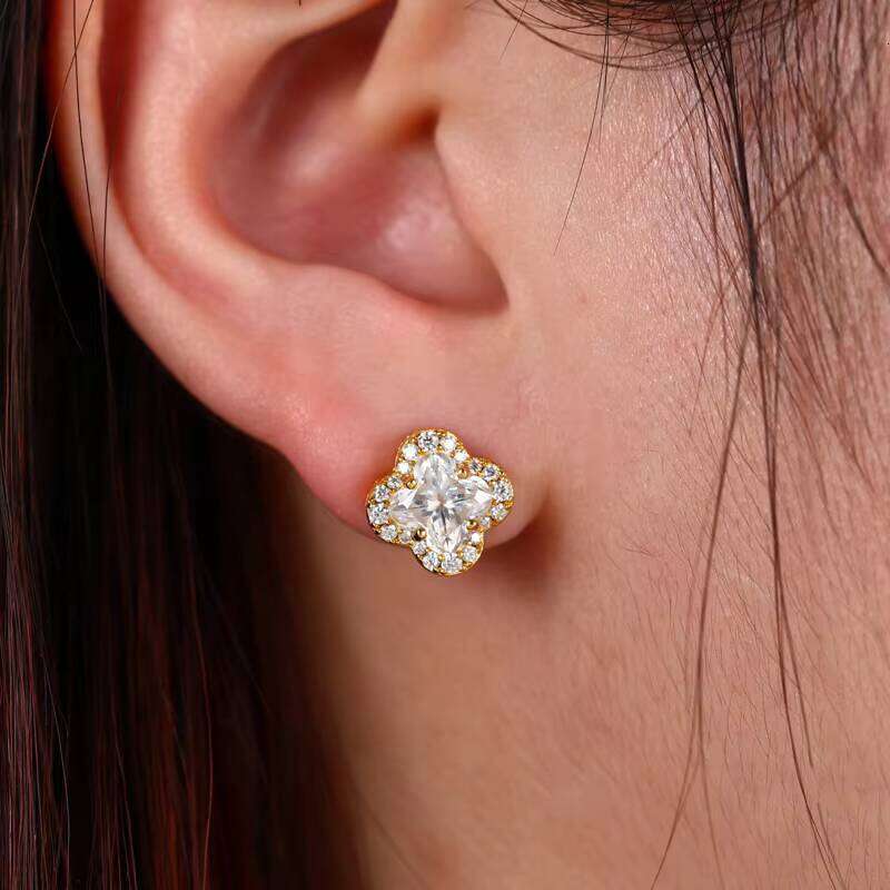 Fashion Rapper Jewelry Iced Out Flower Earings Gold Plate 925 Sterling Silver VVS Moissanite Diamond Stud Earrings For Gift