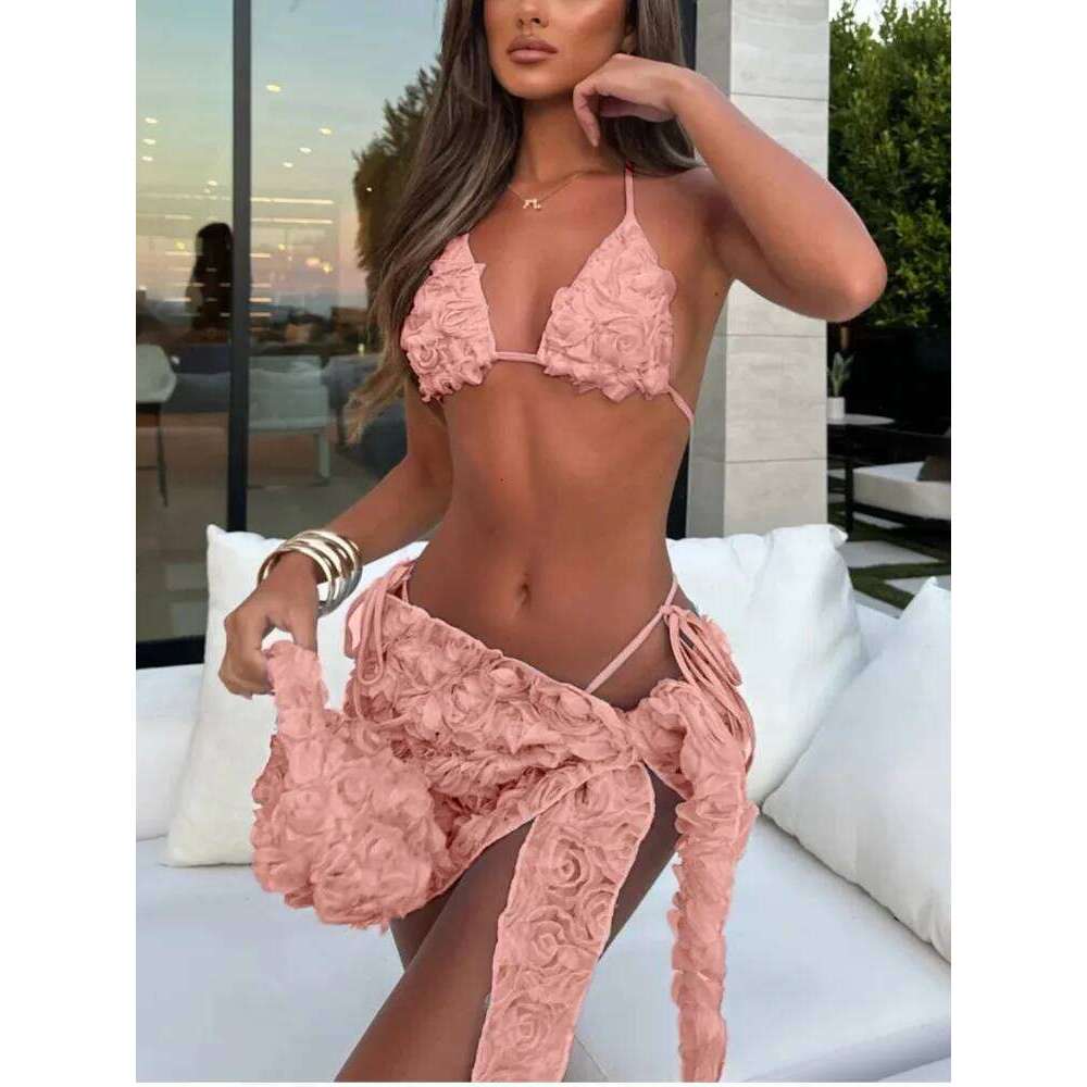 Bodysuit Swimwear Women With Skirt Bathing Suit Summer New Ruffle Splice Print Beachwear Holiday Bikini Cover Ups Outfits C260207