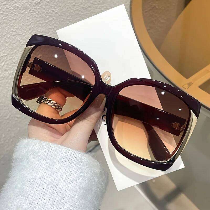 Chic Oversized Square Fashion Sunglasses Women Anti-Glare, Durable PC Frame with Metal Hinges - Perfect for Beach & Travel Y260207