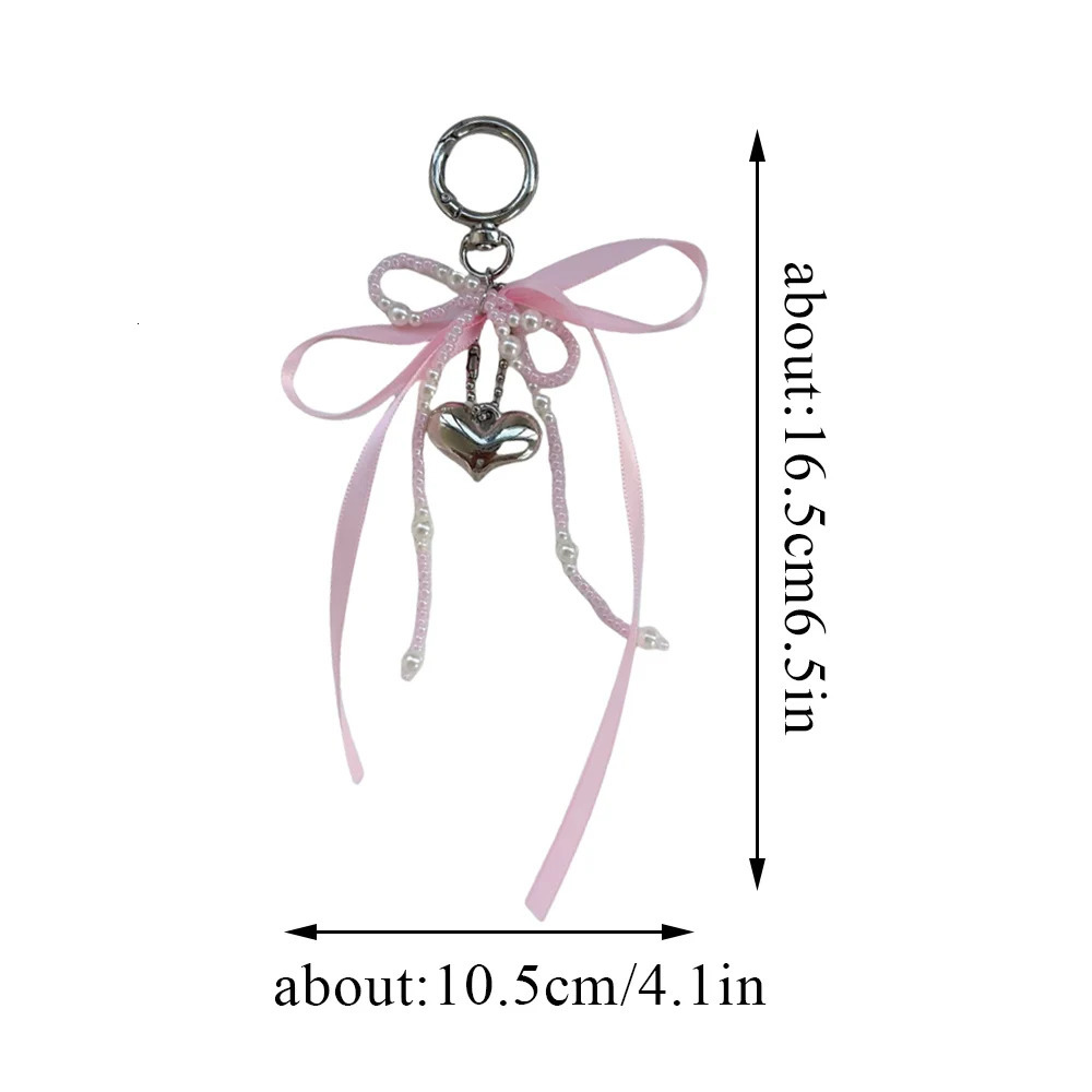 Y2k Beaded Key Chain White Pearl Bow Keychain Decoration For Bags Phones Korean Ribbon Key Ring Fashion Bag Hanging Accessories 260107