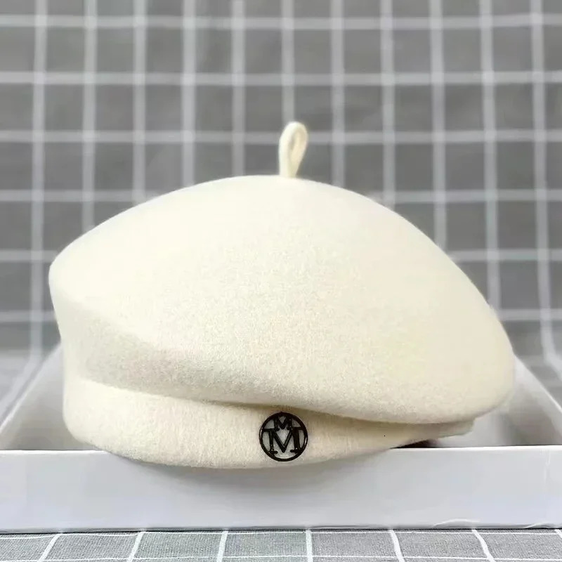 2025 Womens Wool Felt Beret Hat Winter Warm Formal Fedora Pillbox Fascinator Cap - White Black 260205