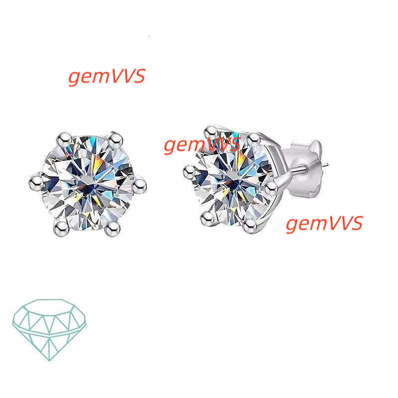 925 Silver 30 Minutes-2 Carat Classic 6 Claws Moissanite Earrings Male Female Hip Hop Rock Birthday Anniversary Gift For Couples