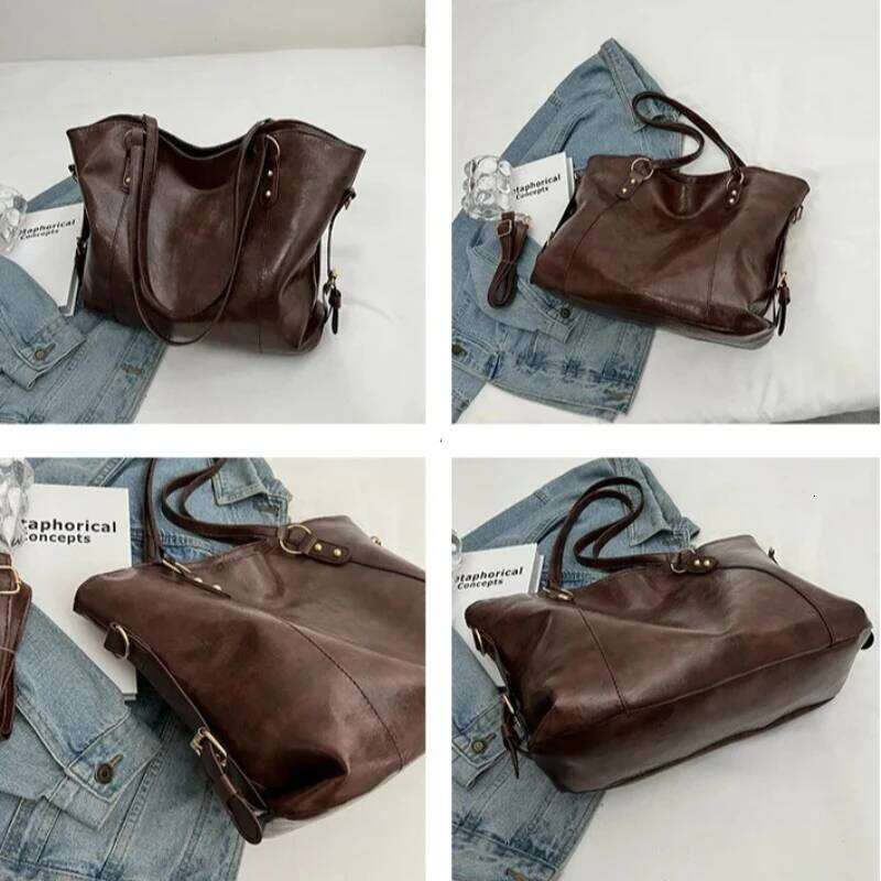 Solid Color Simple Ladies Shoulder Bags Large Capacity College Female Crossbody Bag Pu Leather Vintage Women's Tote Handbags C260207