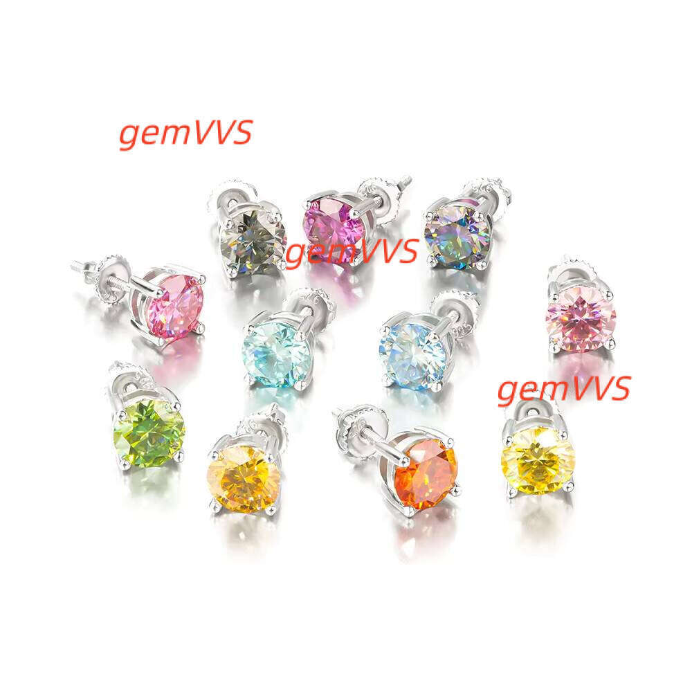 Custom Wholesale Bulk Women's Ladies 925 Sterling Silver Screw Back Stud Earrings Color Moissanite Diamond Gra Hip Hop Jewelry
