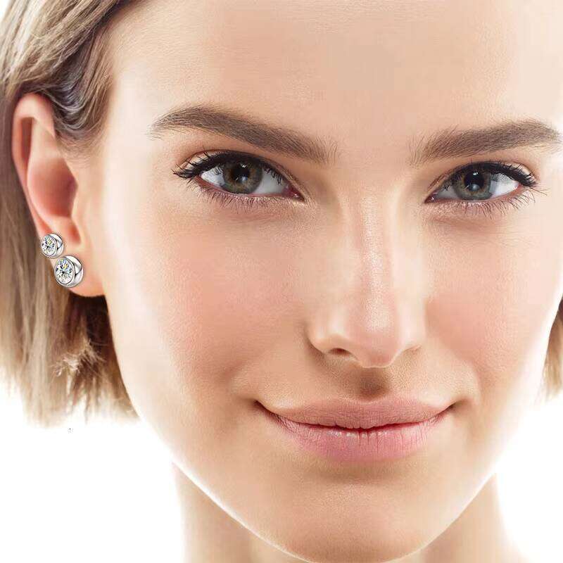 1.2 Carat Round Moissanite Earrings S925 Silver Bubble Simple Fashion Ear Women Stud Jewelry For Lovers