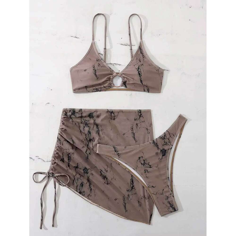 Sexy Women Swimsuit Push Up Beachwear Bathing Suit Summer Three-Pieces Female Swimwear Thong Bikini with Skirt C260207