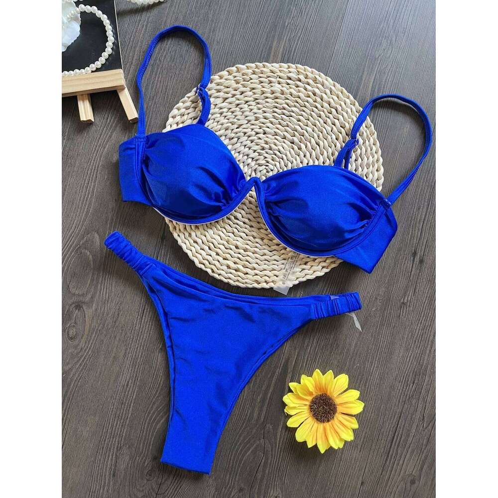 2024 Bikini New Swimwear Women's Strap Steel Bracket Solid Color Swimsuit C260207