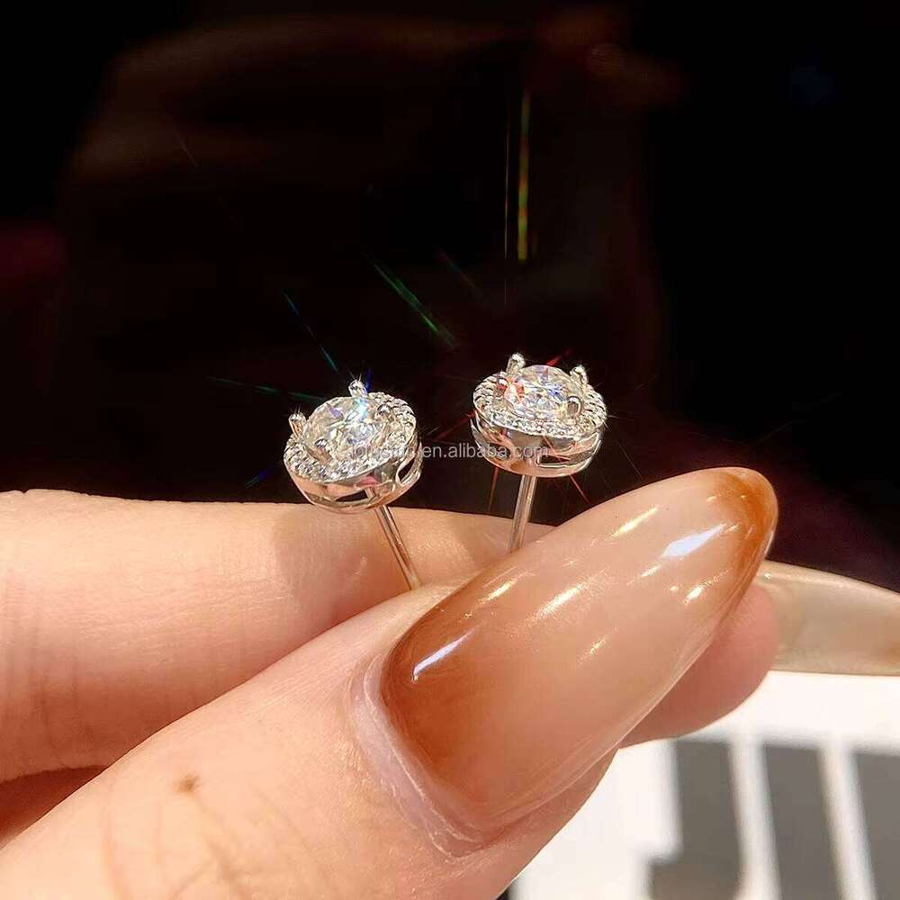 925 Sterling Silver GRA Certified 1Ct Oval Cut VVS D Color Moissanite Stud Halo Earrings Women Wedding Gift High Quality Jewelry