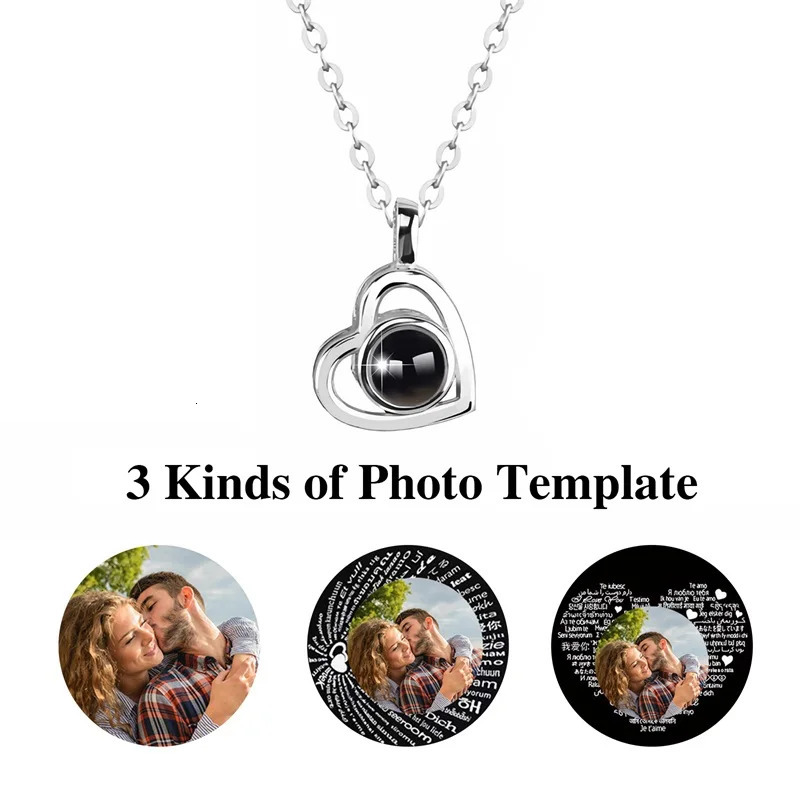 Custom Po Projection Necklace with Picture Inside I Love You Necklace 100 Languages Personalized Heart Pendant Necklace Gift 260124