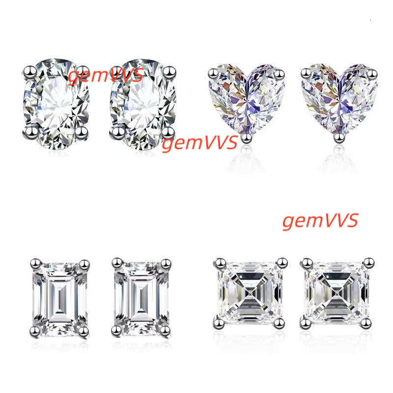 Wholesale Silver Elegant Fine Gemstone Luxury Diamond Emerald Cut 1Ct Moissanite Stud Earrings
