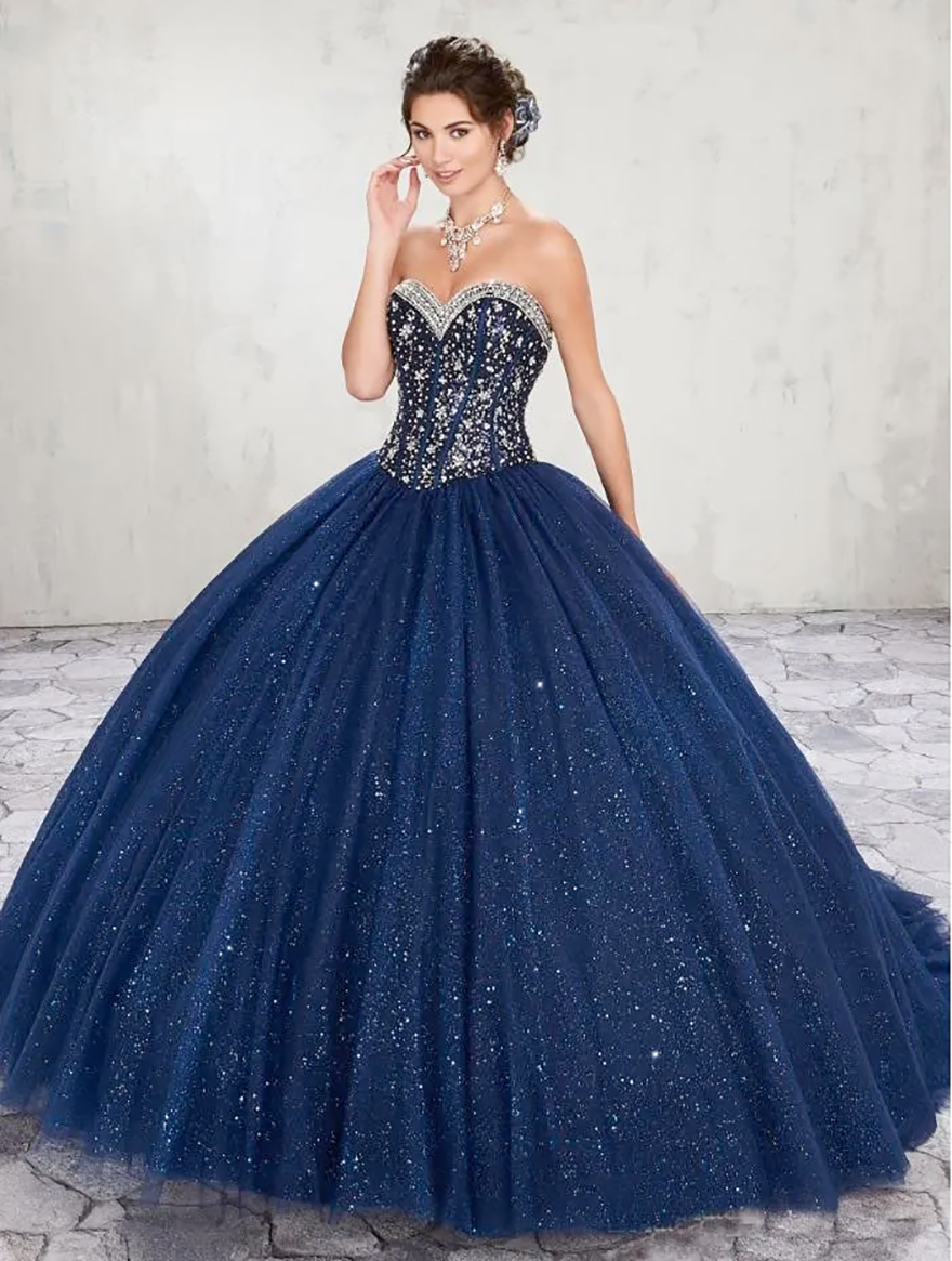 Navy Blue Beads Crystal Quinceanera Dresses Custom Size Sweetheart Special Occasion Party Dresses 16 Sweet Dresses CG022
