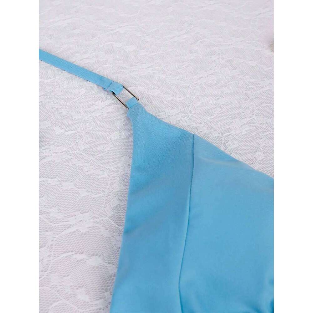 2025 Women's Sexy Blue Triangle Bikini Set High Cut Thong Bottoms Adjustable Straps - Perfect for Beach and Pool Parties C260207