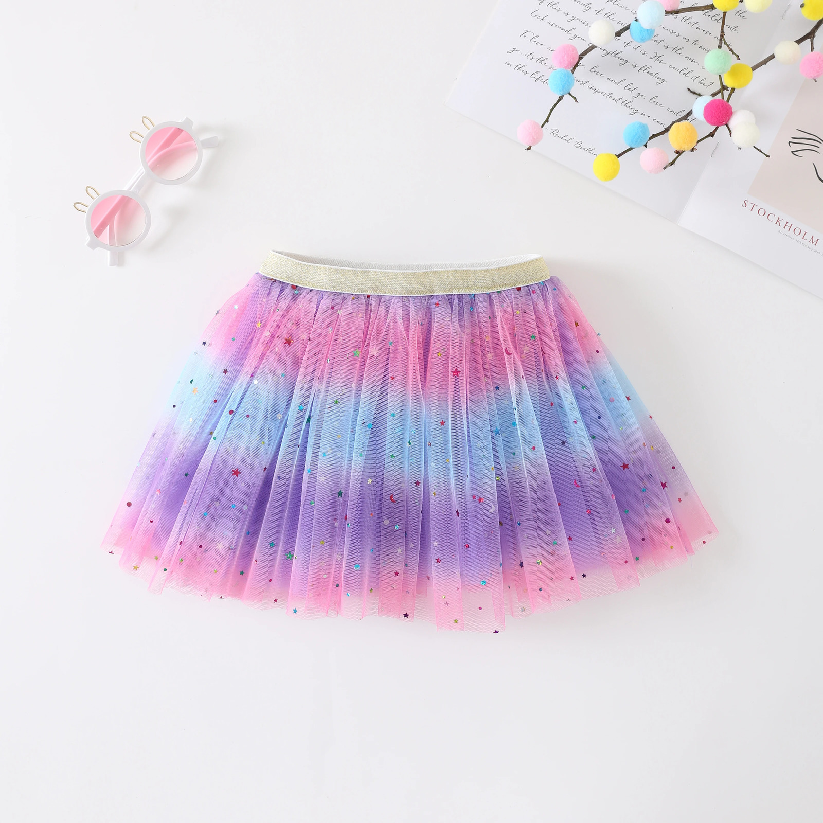 Princess Infant Baby Girls Multilayer Skirt Short Yarn Tutu Fluffy Elastic Waist Rainbow Assorted Color Aline Skirts 260207