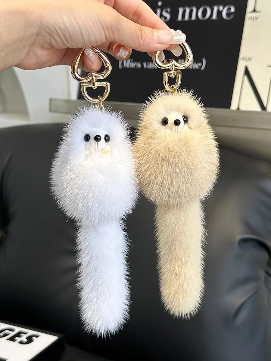 Real Mink Fur Keychain Soft Cute Fox Toys Women HandBag Ornament Pendant Car Key Ring Fox Tail Trinket Gifts Accessories 260107