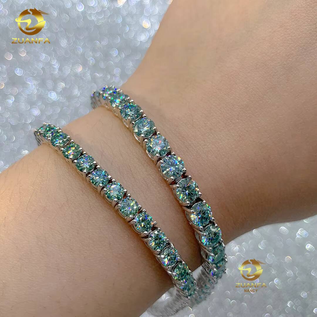 Hot Sale 3mm 4mm 65mm S925 Sterling Silver Gold Plated Blue Green Diamond Necklace Moissanite Tennis Chain