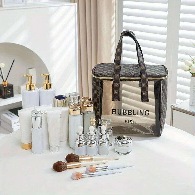 Checkered Simple and Exquisite Handbag Portable Mini Travel Makeup Storage Toilet Bag Y260206