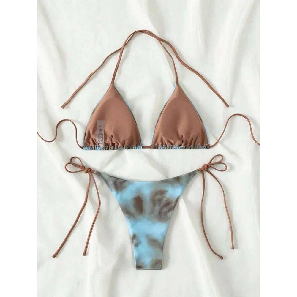 Tie Dye Bikins 2025 Mini Micro String Women Swimwear Female Swimsuit Two Pieces Bikini Set Halter Bathing Suit Swim Lady C260207