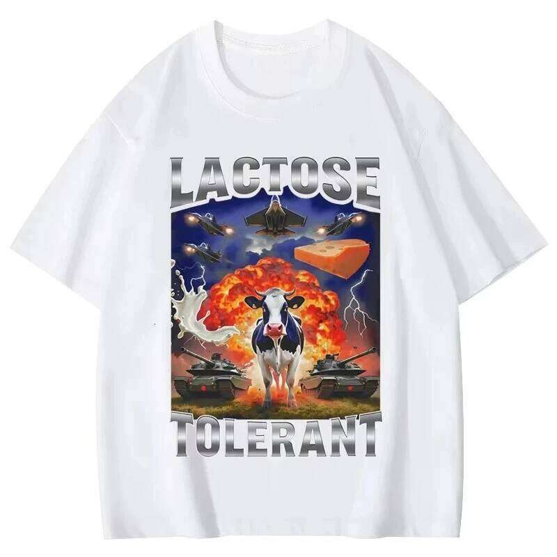 Lactose Tolerant Funny Cow Meme Graphic T Shirts Women's Fashion Vintage T-shirts Short Sleeve T-shirt Summer Streetwear Y2K Top C260207
