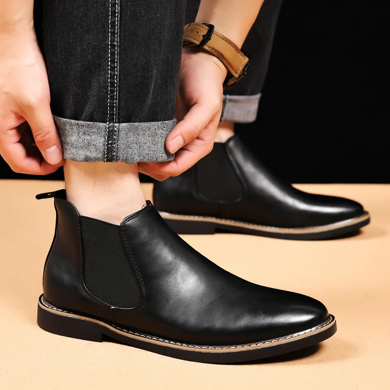 MAEDEF Men Boots Man Chelsea Retro Comfortable PU Leather Waterproof Ankle Fashion Black Brown Shoes Mens Boot 260208