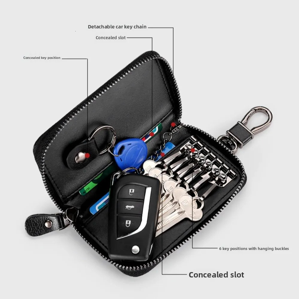 PU Leather Keychain Men Women Key Holder Organizer Pouch Split Car Key Wallet Housekeeper Case Mini Card Bag Key Organizer 260129
