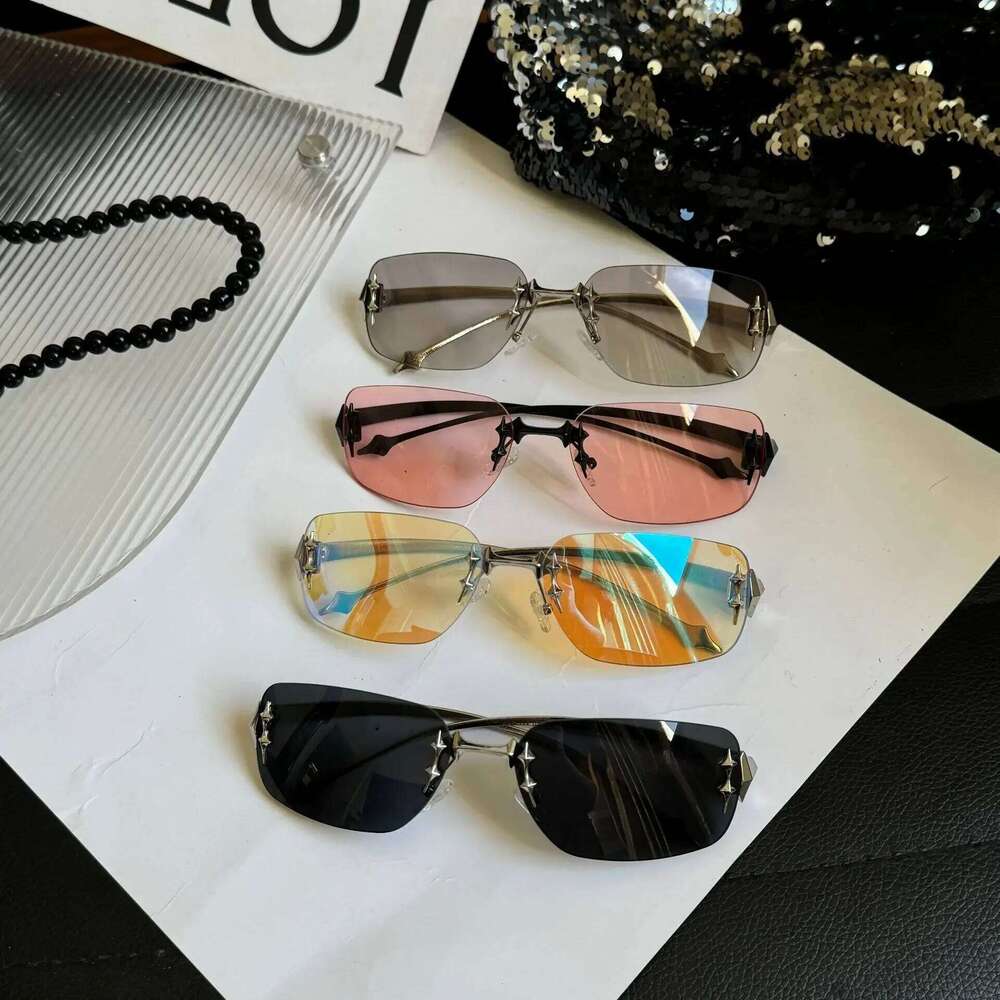 Y2K Fashion Rimless Square Sunglasses Women for Men Luxury Brand Designer Sun Glasses Punk Popular Hip Hop Rivet Star Shades UV Y260207