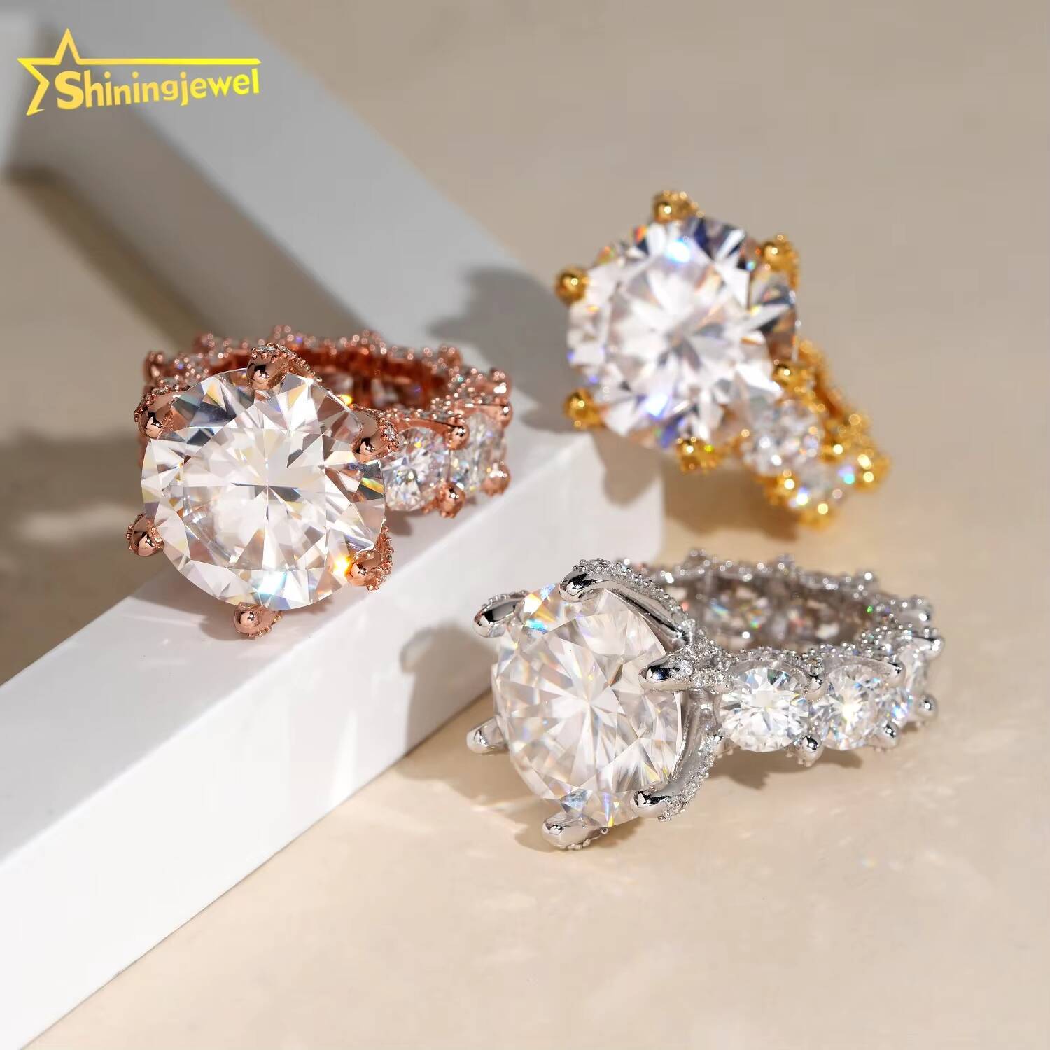 Top Quality 925 Sterling Silver Luxury 20ct VVS Diamond Women Engagement Moissanite Ring