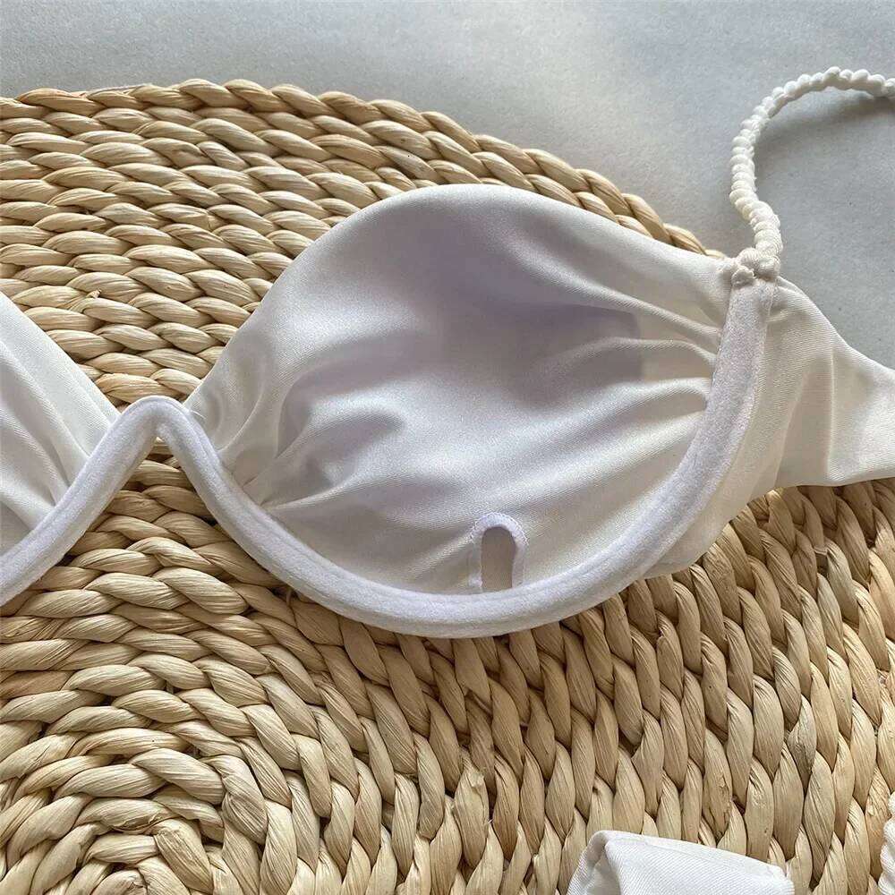White Push Up Bikini 2025 Women Underwired Swimwear String Swimsuits High Led Cut Bathing Suit Wrinkled Sexy Bikinis Sets mujer C260207