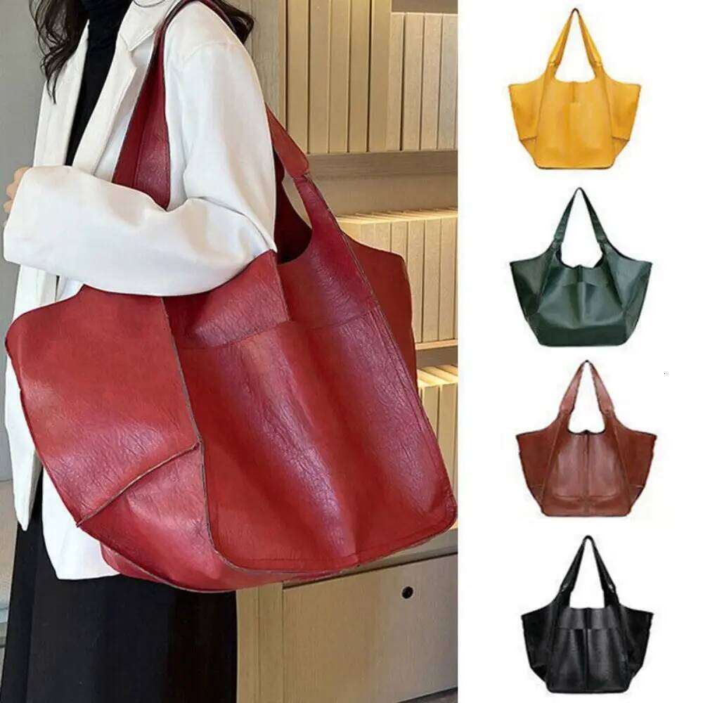 Multifunctional PU Leather Tote Bag Solid Color Luxury Shoulder Bags High-capacity Vintage Crossbody Pouch Women C260207