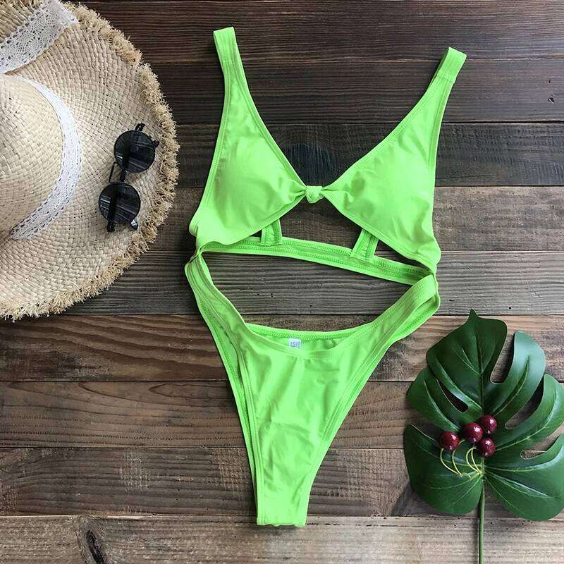 Sexy One Piece Swimsuit Women 2026 Cut Out Swimwear Thong Monokini Bathing Suit Black Red Green White Beach Swimming Beachwear C260207