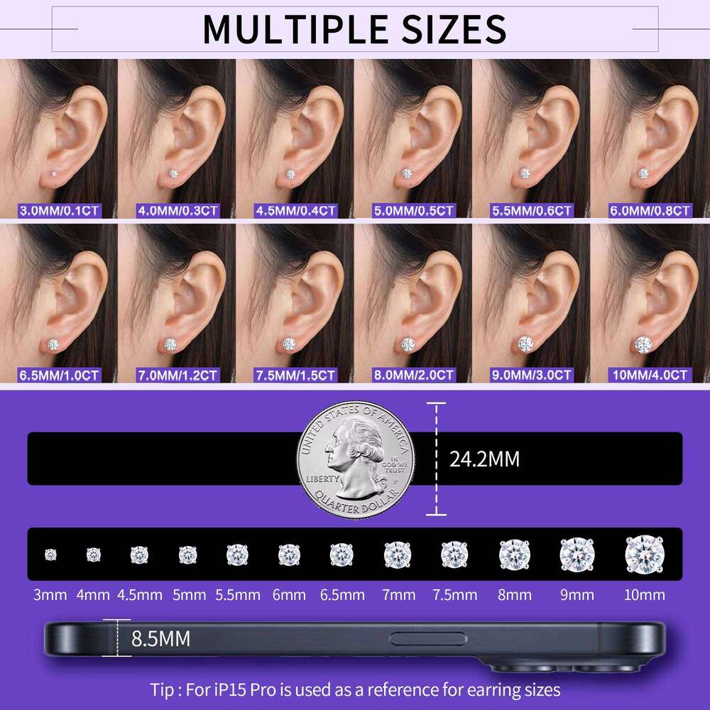 Factory Wholesale In Stock Diamond Moissanite Stud Earring Mossanite Hip Hop Fine Jewelry Real 925 Sterling Silver For Men Women
