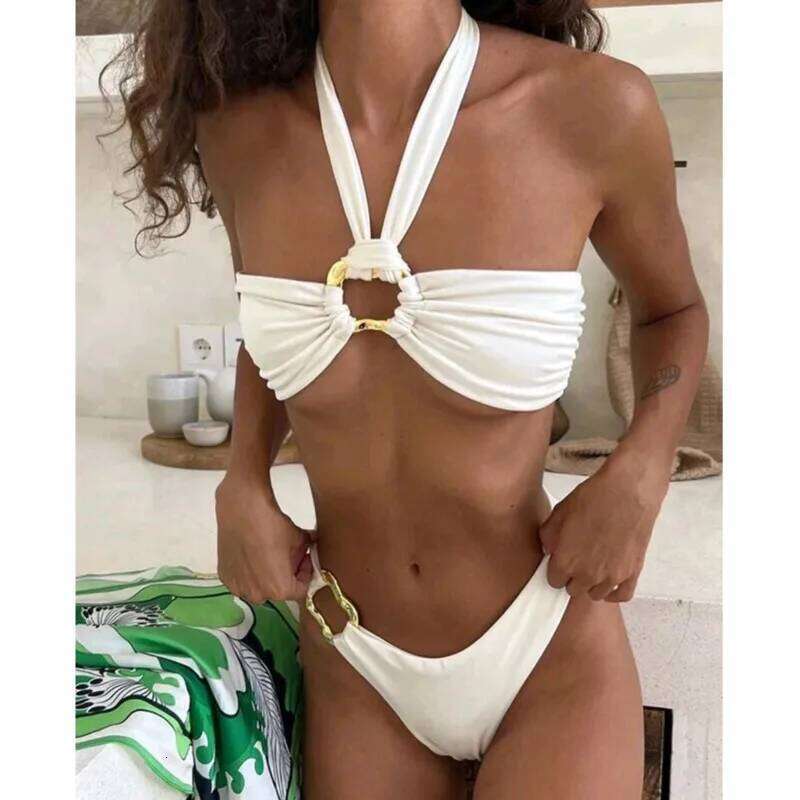 New Sexy White Bikinis Women's Swimwear Female Swimsuit For Swim Wear Bathing Suits Brazilian Bikini Set Beachwear Pool Bather C260207