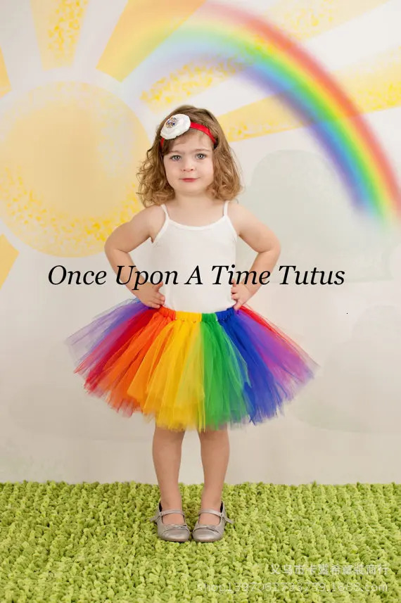 Girls Rainbow Color Tutus Skirts Baby Handmade Multicolor Tulle Ballet Dance with Flower Headband Kids Party Pettiskirts 260207