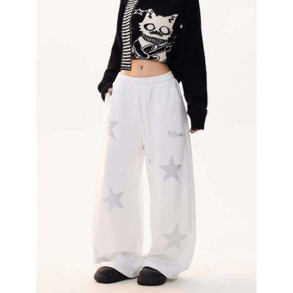 Women's Star Pattern Design Hip-hop Wide Leg Sweatpants Unisex Loose Pants Summer Y2k Bottoms Female High Waisted Baggy Trousers