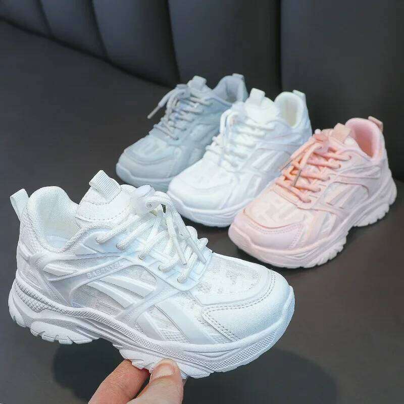 Children Casual Kids for Boys and Girls Solid White Shoes Mesh Breathable Running Sports Tenis Chunky Sneakers H260207