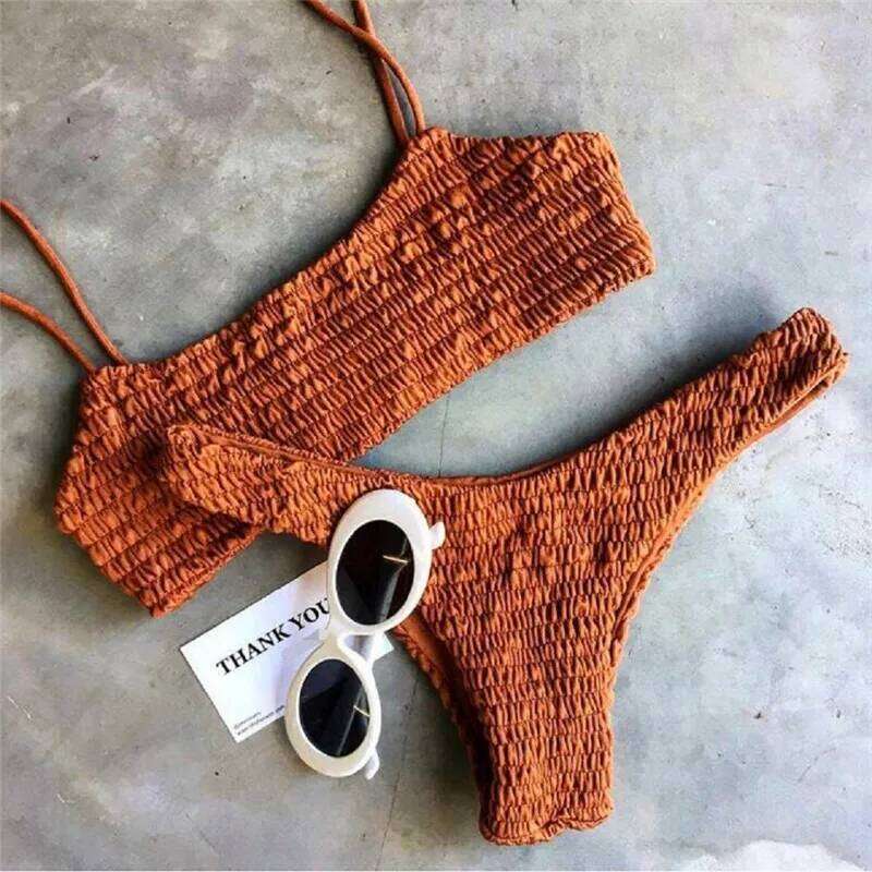 Sexy Bikini Women Push-up Pleated Triangle Padded Bra Thongs 2 Pieces Set Swimsuit Beach Bathing Suit Swimwear C260207