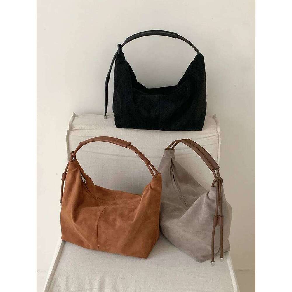 Retro Faux Suede Tote Bag Large Capacity Shoulder Bags for Women Matte Texture Designer Handbags and Purses Shopper C260207