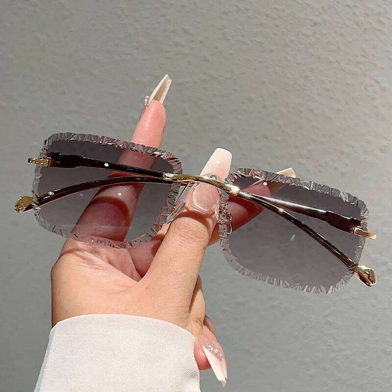 KAMMPT Rimless Square Sunglasses Men Fashion Vintage Gradient Casual Shades Women Trendy Luxury Brand Design Decor Sun Glasses Y260207