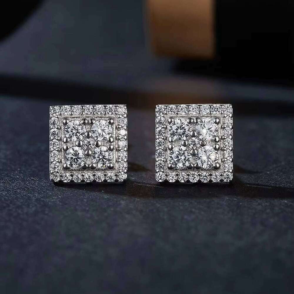 Aivenchy Rhodium Plated VVS Moissanite Fine Square Lab Grown Diamond S925 Sterling Silver Jewelry Women Stud Earrings