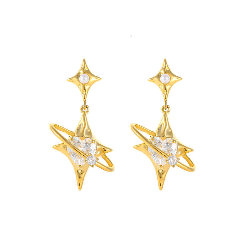 Fashionable High-End Sparkling Star Light Luxury Creative Design Sweet Stud Versatile Personality Beautiful Earrings
