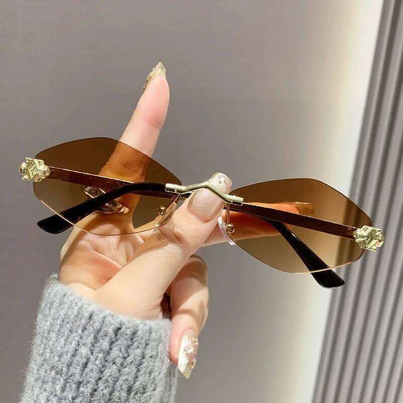 Vintage Rimless Rhombus Sunglasses Women For Men 2025 Luxury Brand Designer Popular Punk Hip Hop Metal Leopard Head Sun Glasses Y260207