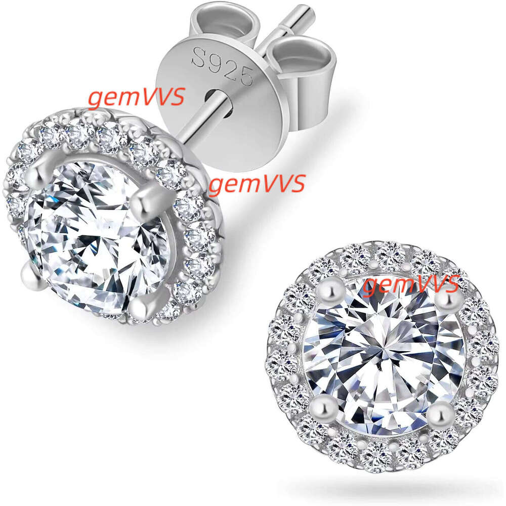 VVS Moissanite Stud 925 Sterling Silver 14K Gold Plated Women Men Jewelry Gifts 1Ct 2Ct GRA Halo Mossanite LAB Diamond Earring