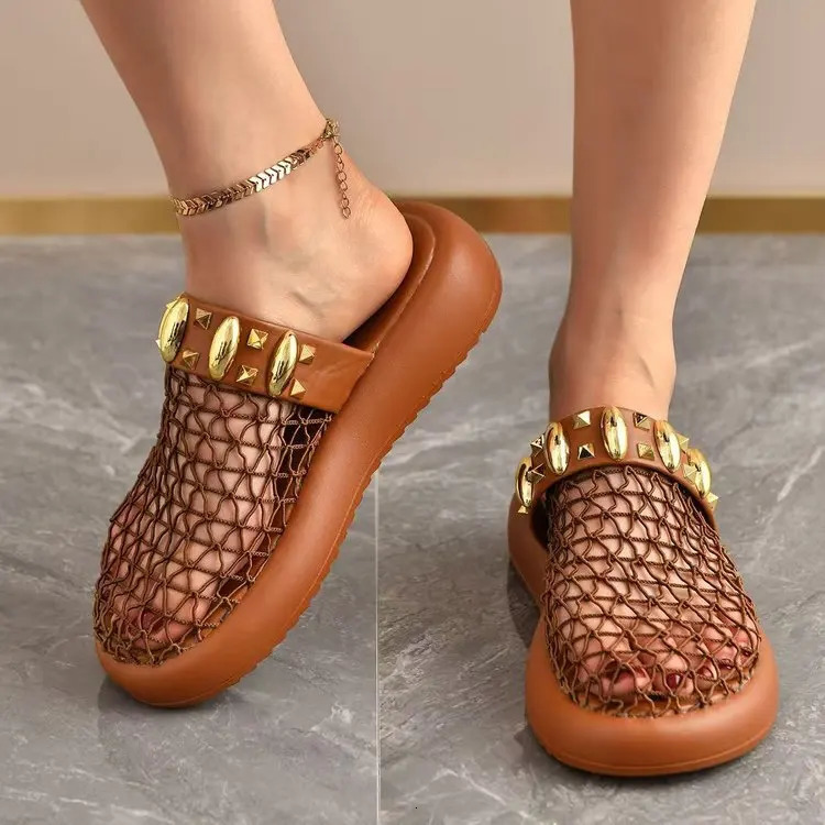 2026 hollowed out breathable toe cap half drag thick sole Roman temperament versatile fashion beach slippers 260208