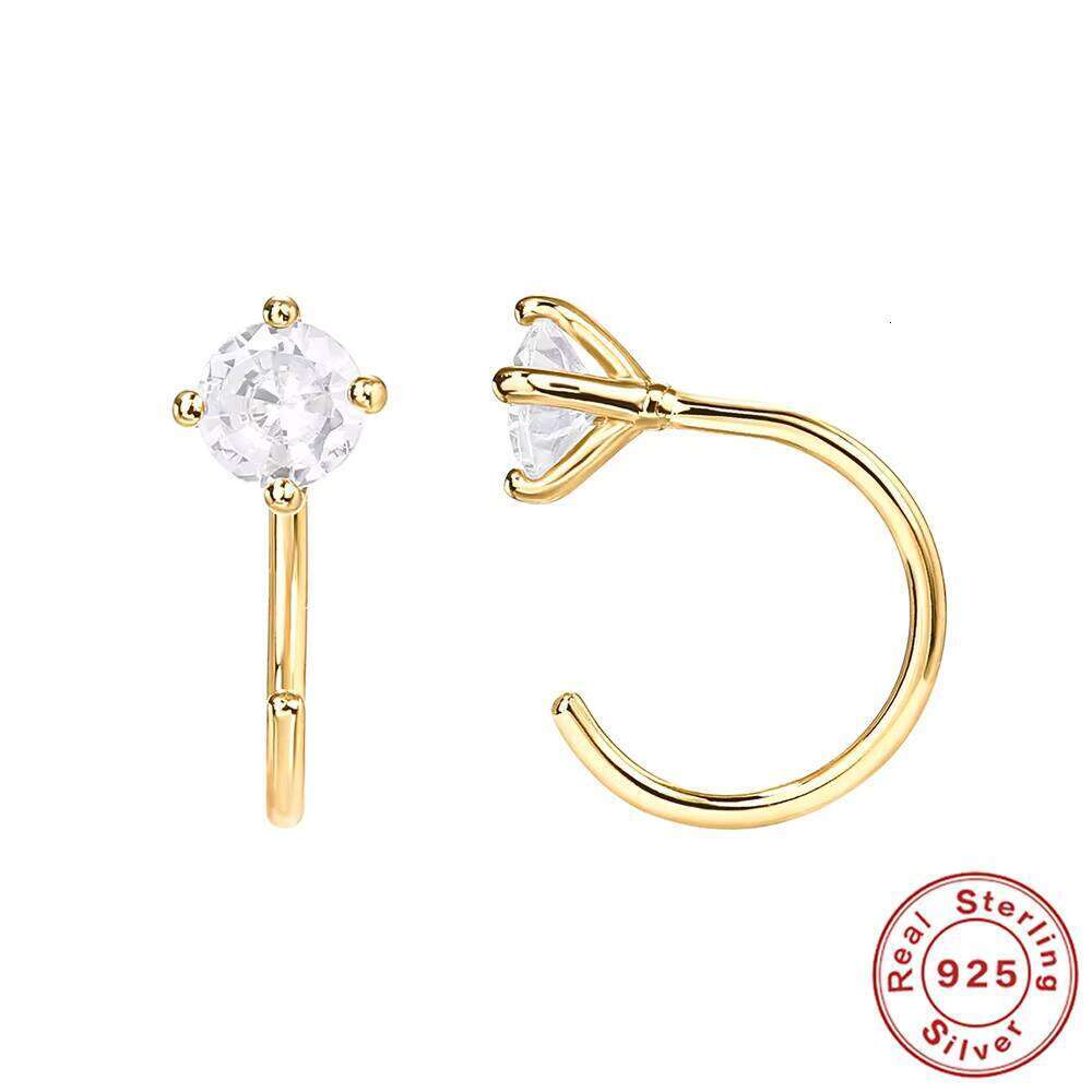 S925 Sterling Silver Four-Claw Diamond-Studded Minimalist Hoop Earrings Pierced Style Popular Europe America INS Creative