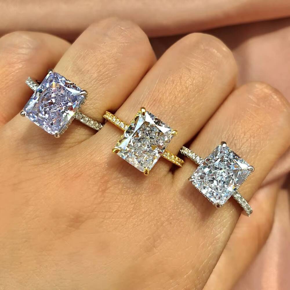 925 Sterling Silver Heavy Ring Color MoissaniteVVS Geometric Square Ring for Women Hainon 736