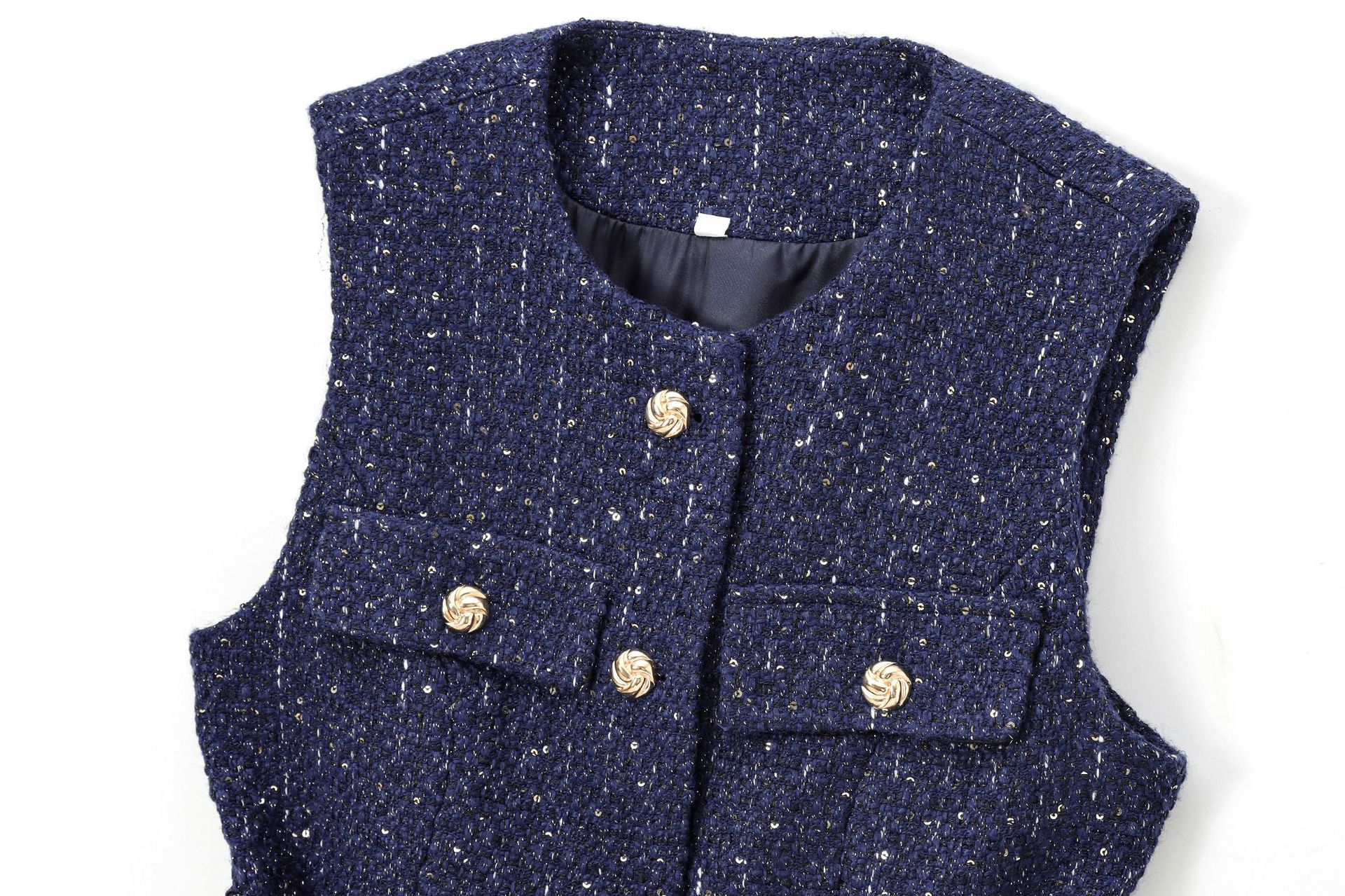 Women's Vests Tweed Waistcoat with Belt O Neck Sleeveless Front Button Female Outerwear Chic Tops Fashion