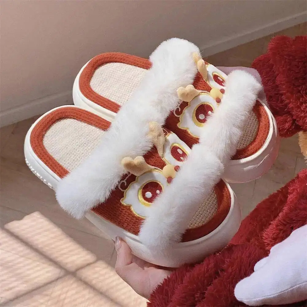 Home Slippers Chinese Trend Lion Dance Linen For Women FourSeason Stylish Anti Slip Thick Soled Cotton 260208